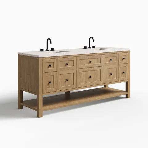 Bridgette 72" Double Vanity in Light Natural Oak with 3 cm Victorian Silver Quartz Top