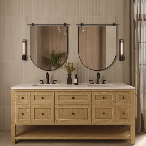 Bridgette 72" Double Vanity in Light Natural Oak with 3 cm White Zeus Quartz Top