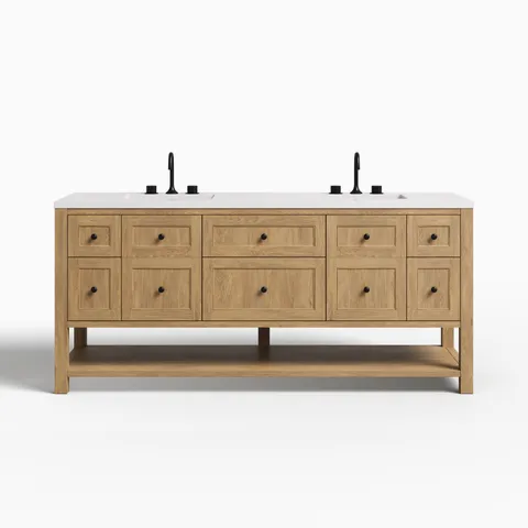 Bridgette 72" Double Vanity in Light Natural Oak with 3 cm White Zeus Quartz Top