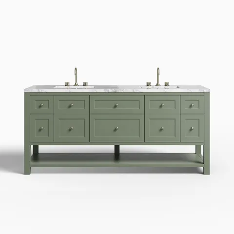 Bridgette 72" Double Vanity in Smokey Celadon with 3 cm Carrara Marble Top