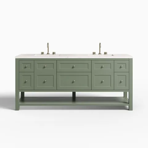 Bridgette 72" Double Vanity in Smokey Celadon with 3 cm Eternal Jasmine Pearl Quartz Top