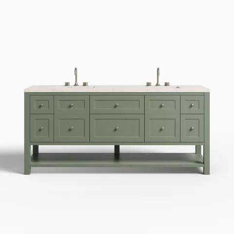 Bridgette 72" Double Vanity in Smokey Celadon with 3 cm Victorian Silver Quartz Top