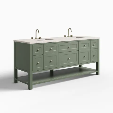 Bridgette 72" Double Vanity in Smokey Celadon with 3 cm Victorian Silver Quartz Top
