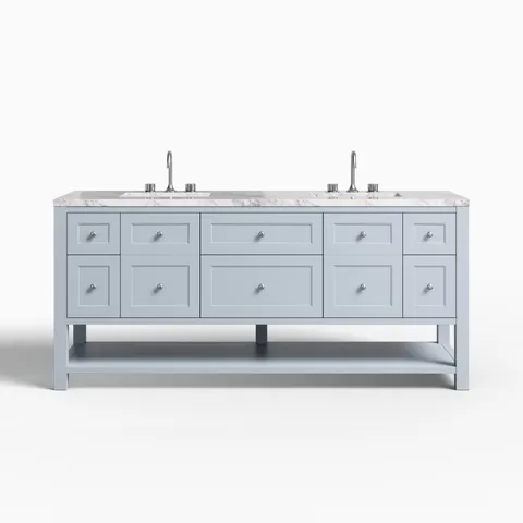 Bridgette 72" Double Vanity in Serenity Blue with 3 cm Carrara Marble Top