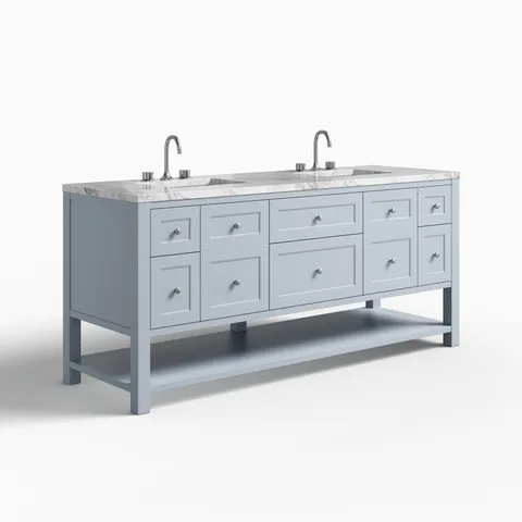 Bridgette 72" Double Vanity in Serenity Blue with 3 cm Carrara Marble Top