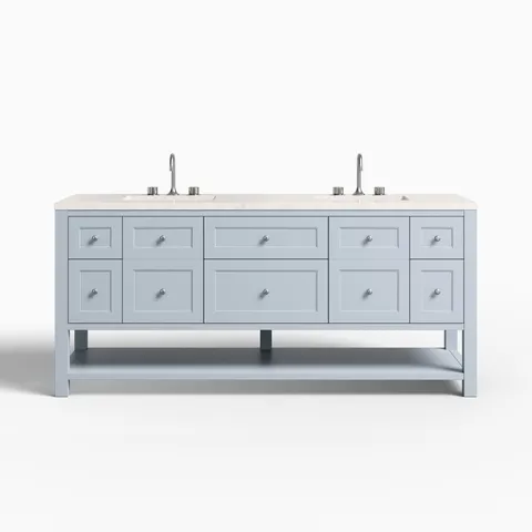 Bridgette 72" Double Vanity in Serenity Blue with 3 cm Eternal Jasmine Pearl Quartz Top