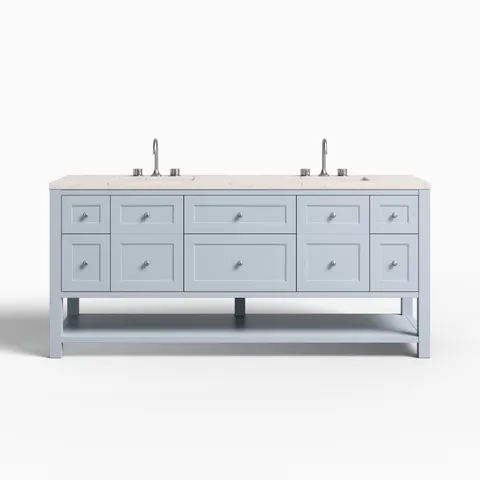 Bridgette 72" Double Vanity in Serenity Blue with 3 cm Victorian Silver Quartz Top