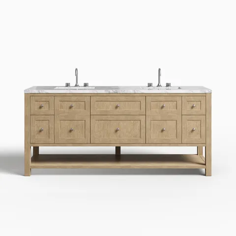 Bridgette 72" Double Vanity in Whitewashed Oak with 3 cm Carrara White Marble Top
