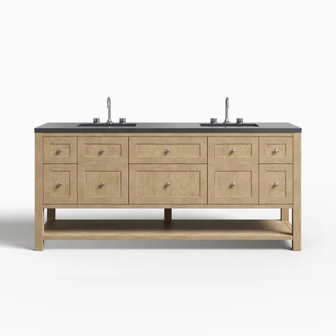 Bridgette 72" Double Vanity in Whitewashed Oak with 3 cm Charcoal Soapstone Quartz Top