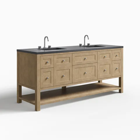 Bridgette 72" Double Vanity in Whitewashed Oak with 3 cm Charcoal Soapstone Quartz Top