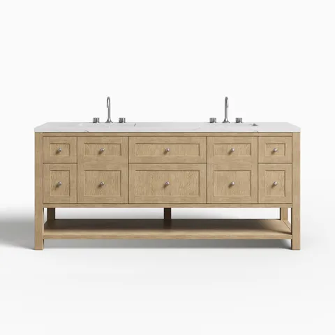 Bridgette 72" Double Vanity in Whitewashed Oak with 3 cm Ethereal Noctis Quartz Top