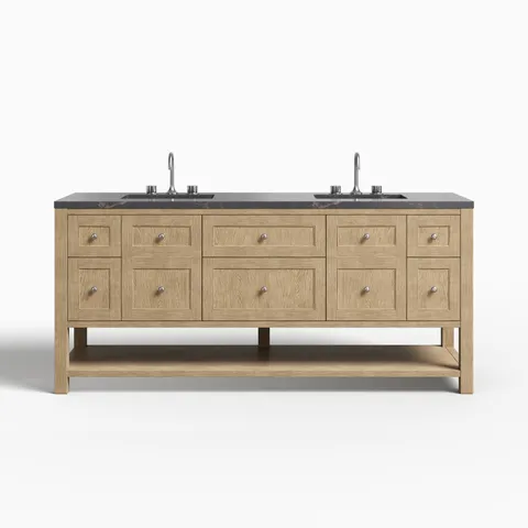 Bridgette 72" Double Vanity in Whitewashed Oak with 3 cm Parisien Bleu Quartz Top