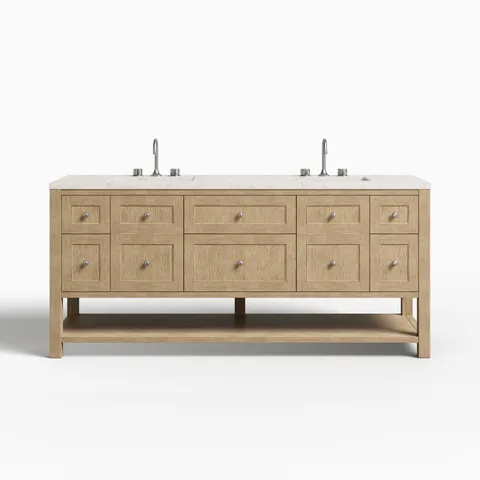 Bridgette 72" Double Vanity in Whitewashed Oak with 3 cm Victorian Silver Quartz Top