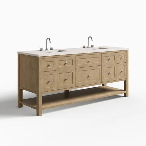 Bridgette 72" Double Vanity in Whitewashed Oak with 3 cm Victorian Silver Quartz Top