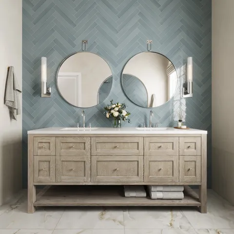 Bridgette 72" Double Vanity in Whitewashed Oak with 3 cm White Zeus Quartz Top