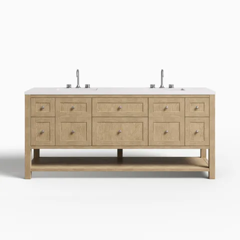 Bridgette 72" Double Vanity in Whitewashed Oak with 3 cm White Zeus Quartz Top