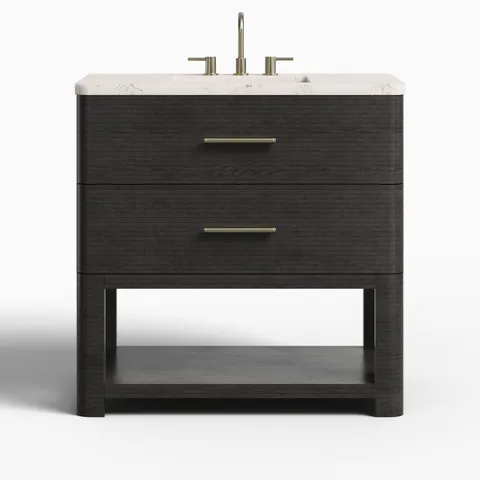 Paxton 36" Single Vanity in Carbon Oak with 3 cm Victorian Silver Quartz Top