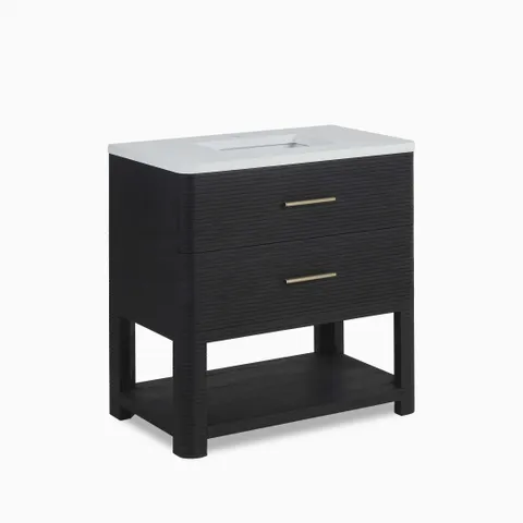 Paxton 36" Single Vanity in Carbon Oak with 3 cm White Zeus Quartz Top