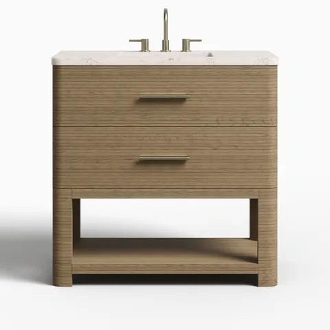 Paxton 36" Single Vanity in Pebble Oak with 3 cm Victorian Silver Quartz Top