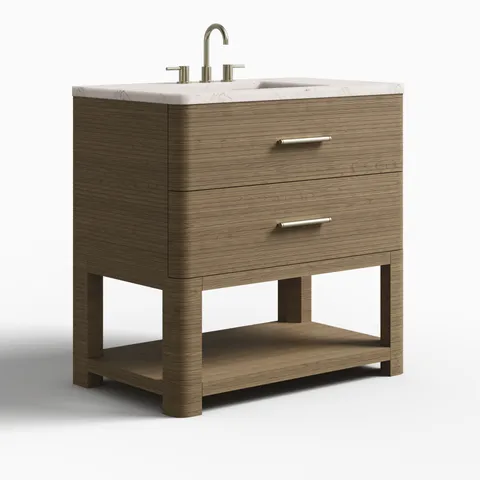 Paxton 36" Single Vanity in Pebble Oak with 3 cm Victorian Silver Quartz Top