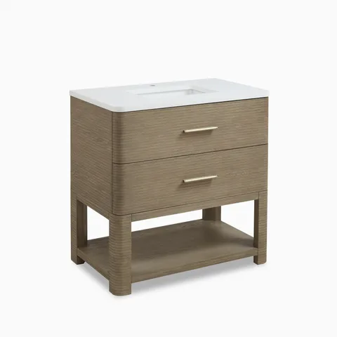 Paxton 36" Single Vanity in Pebble Oak with 3 cm White Zeus Quartz Top