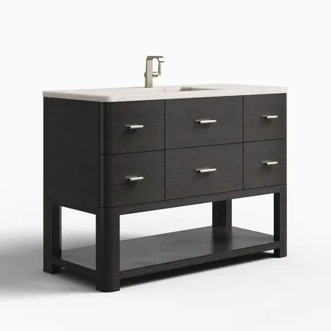 Paxton 48" Single Vanity in Carbon Oak with 3 cm Victorian Silver Quartz Top