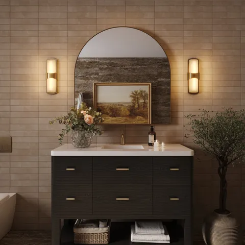 Paxton 48" Single Vanity in Carbon Oak with 3 cm White Zeus Quartz Top