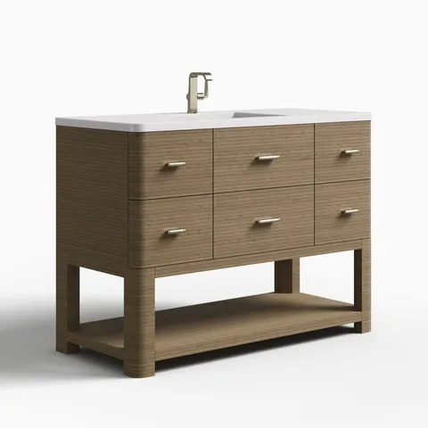 Paxton 48" Single Vanity in Pebble Oak with 3 cm Victorian Silver Quartz Top