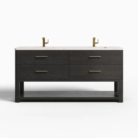 Paxton 72" Double Vanity in Carbon Oak with 3 cm Victorian Silver Quartz Top