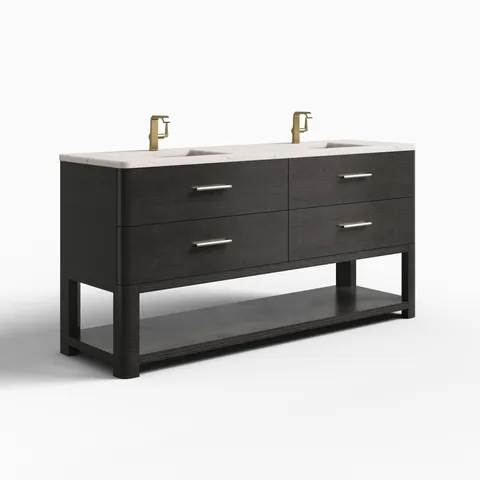 Paxton 72" Double Vanity in Carbon Oak with 3 cm Victorian Silver Quartz Top