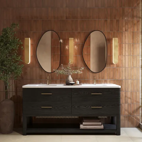 Paxton 72" Double Vanity in Carbon Oak with 3 cm White Zeus Quartz Top