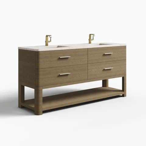 Paxton 72" Double Vanity in Pebble Oak with 3 cm Victorian Silver Quartz Top