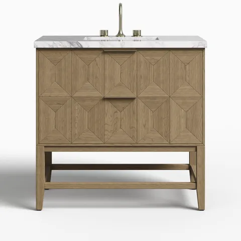 Gwen 36" Single Vanity in Pebble Oak with 3 cm Carrara Marble Top