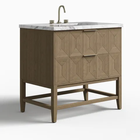 Gwen 36" Single Vanity in Pebble Oak with 3 cm Carrara Marble Top