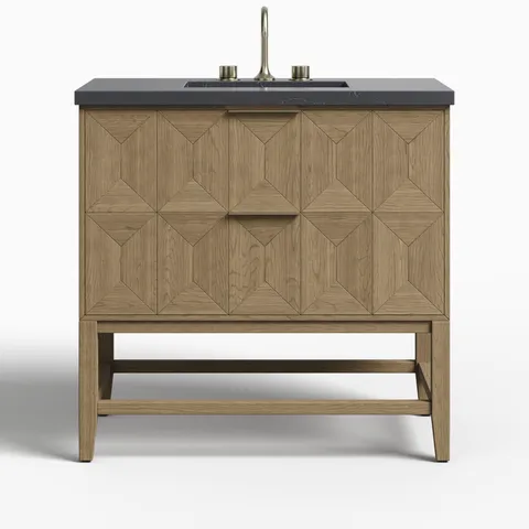 Gwen 36" Single Vanity in Pebble Oak with 3 cm Charcoal Soapstone Quartz Top