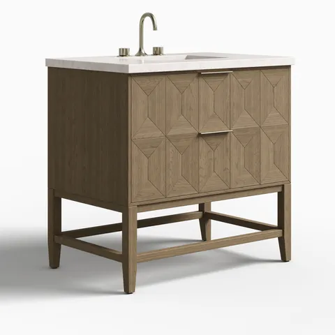 Gwen 36" Single Vanity in Pebble Oak with 3 cm Eternal Jasmine Pearl Quartz Top
