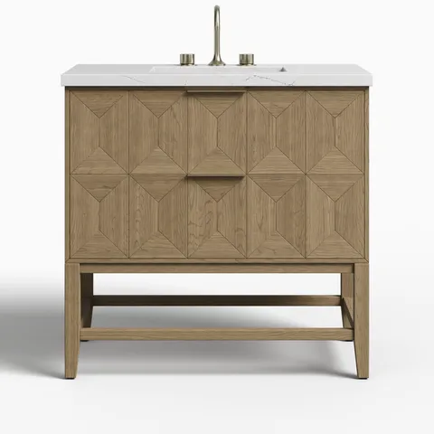 Gwen 36" Single Vanity in Pebble Oak with 3 cm Ethereal Noctis Quartz Top