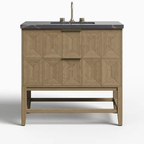 Gwen 36" Single Vanity in Pebble Oak with 3 cm Parisien Bleu Quartz Top
