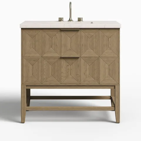 Gwen 36" Single Vanity in Pebble Oak with 3 cm Victorian Silver Quartz Top