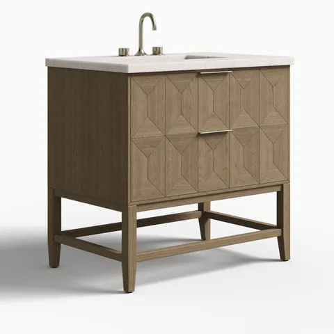 Gwen 36" Single Vanity in Pebble Oak with 3 cm Victorian Silver Quartz Top