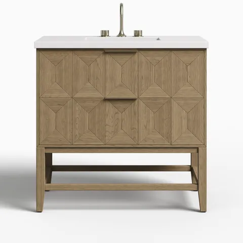 Gwen 36" Single Vanity in Pebble Oak with 3 cm White Zeus Quartz Top