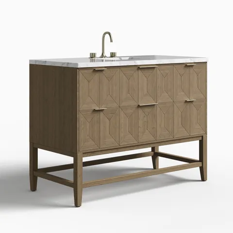 Gwen 48" Single Vanity in Pebble Oak with 3 cm Carrara White Marble Top