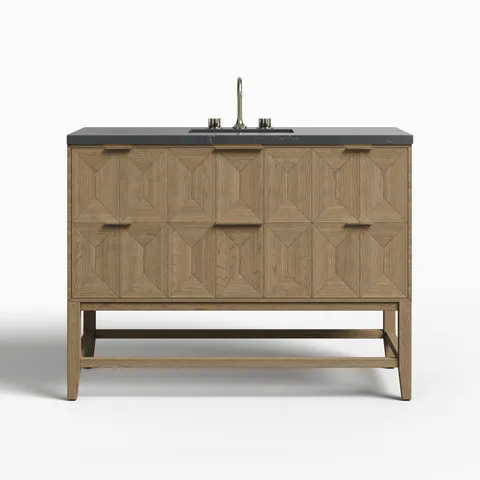 Gwen 48" Single Vanity in Pebble Oak with 3 cm Charcoal Soapstone Quartz Top