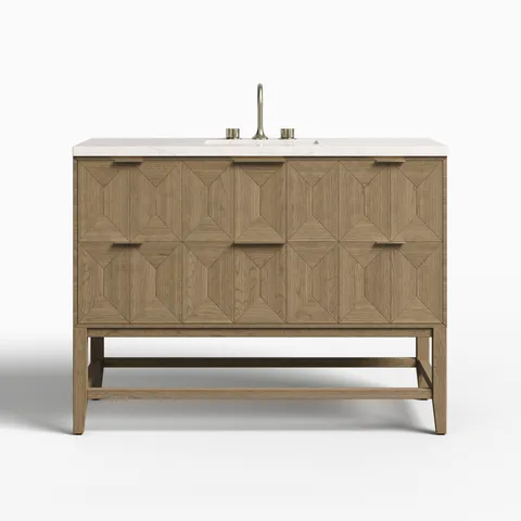 Gwen 48" Single Vanity in Pebble Oak with 3 cm Eternal Jasmine Pearl Quartz Top