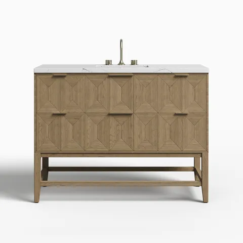 Gwen 48" Single Vanity in Pebble Oak with 3 cm Ethereal Noctis Quartz Top