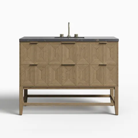 Gwen 48" Single Vanity in Pebble Oak with 3 cm Parisien Bleu Quartz Top