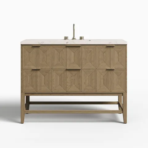 Gwen 48" Single Vanity in Pebble Oak with 3 cm Victorian Silver Quartz Top