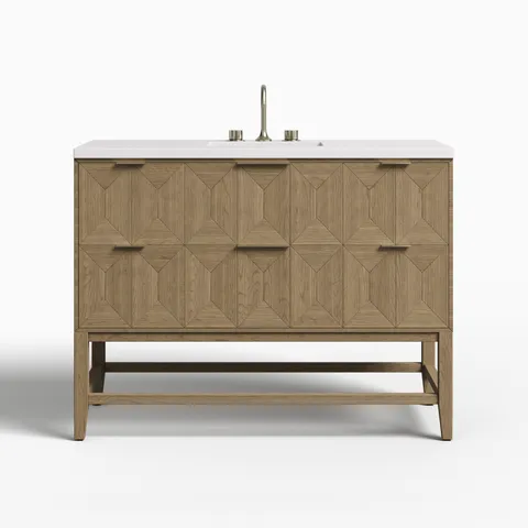 Gwen 48" Single Vanity in Pebble Oak with 3 cm White Zeus Quartz Top