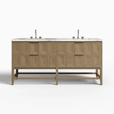 Gwen 72" Double Vanity in Pebble Oak with 3 cm Carrara Marble Top