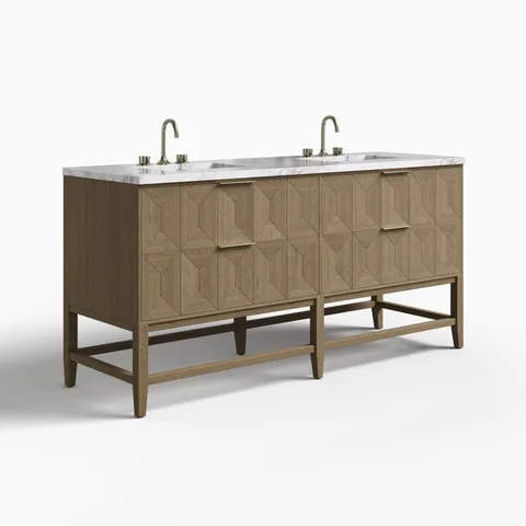 Gwen 72" Double Vanity in Pebble Oak with 3 cm Carrara Marble Top